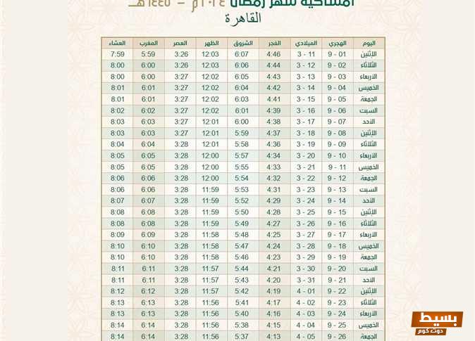 إمساكية شهر رمضان 2024 في مصر