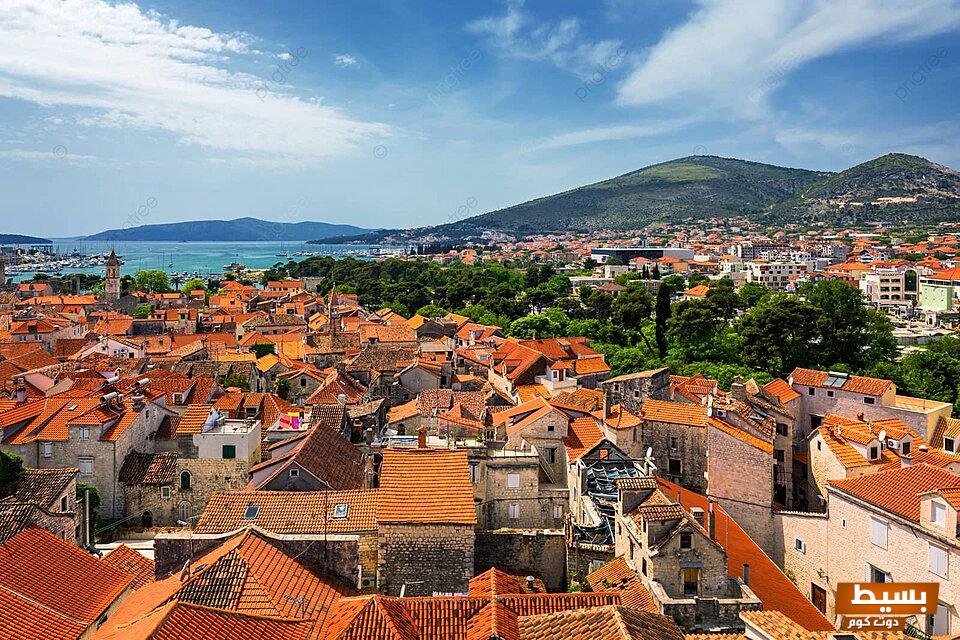 pngtree panoramic view of the redroofed town trogir in croatia photo image 31845556